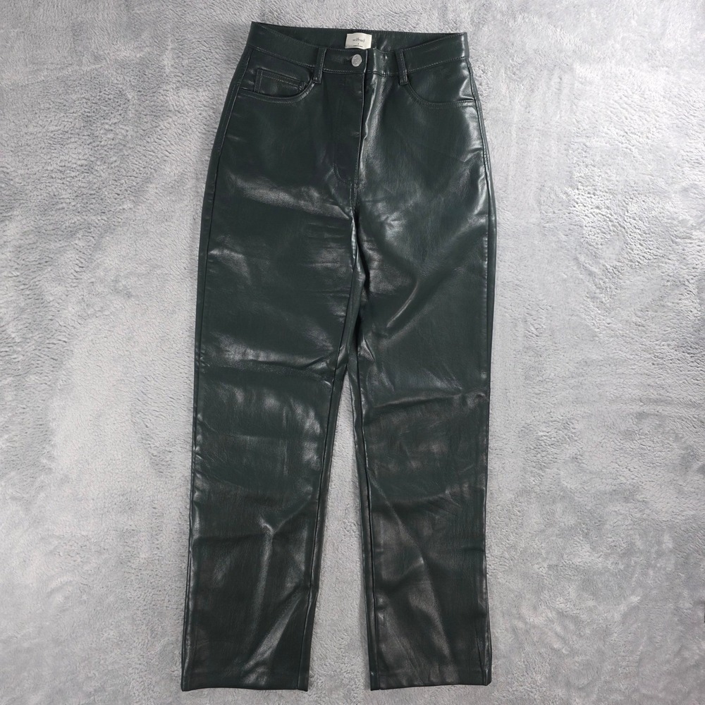 Wilfred Vegan Leather Straight Leg High Rise Pants Forest Green Womens 2 Edgy
